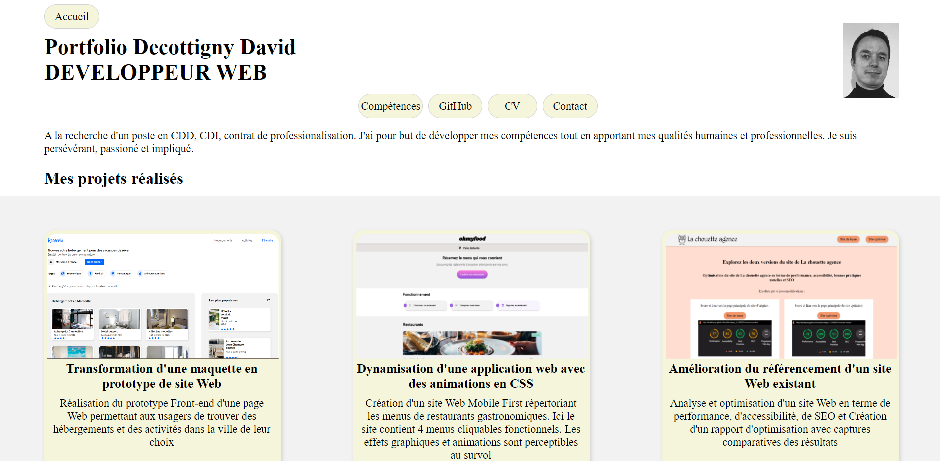 capture d'un projet de site web